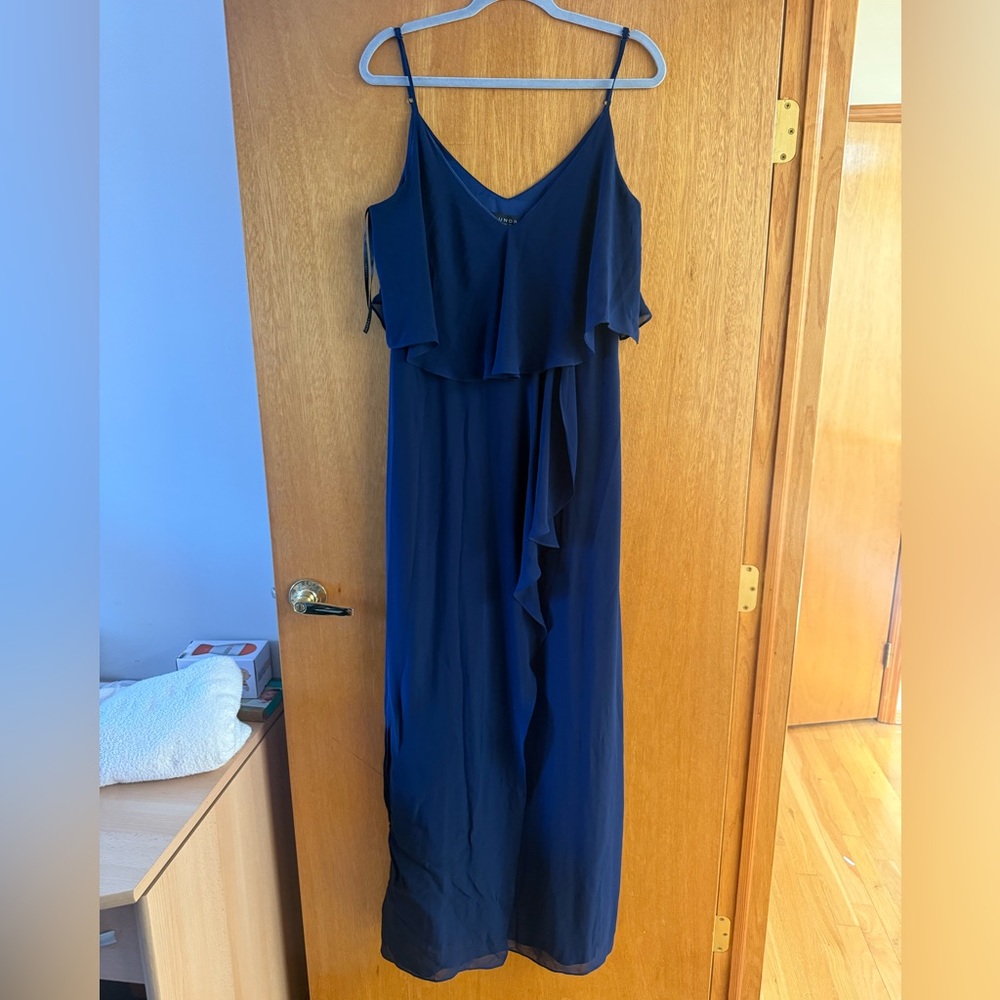 Laundry By Shelli Segal Navy Ruffle Maxi Dress - Picture 3 of 7